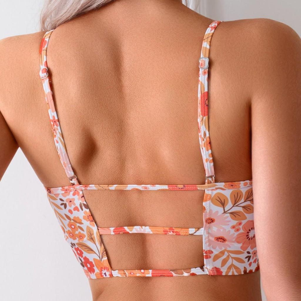 European & American Floral Spaghetti Strap Backless Bikini - Women's Two-Piece Swimsuit
