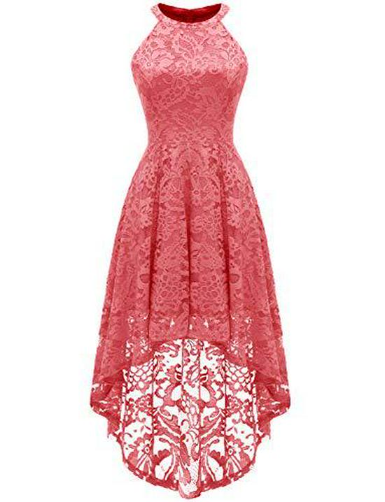 

Elegant Lace Halter Evening Gown with Irregular Hem XS Яскраво-рожевий