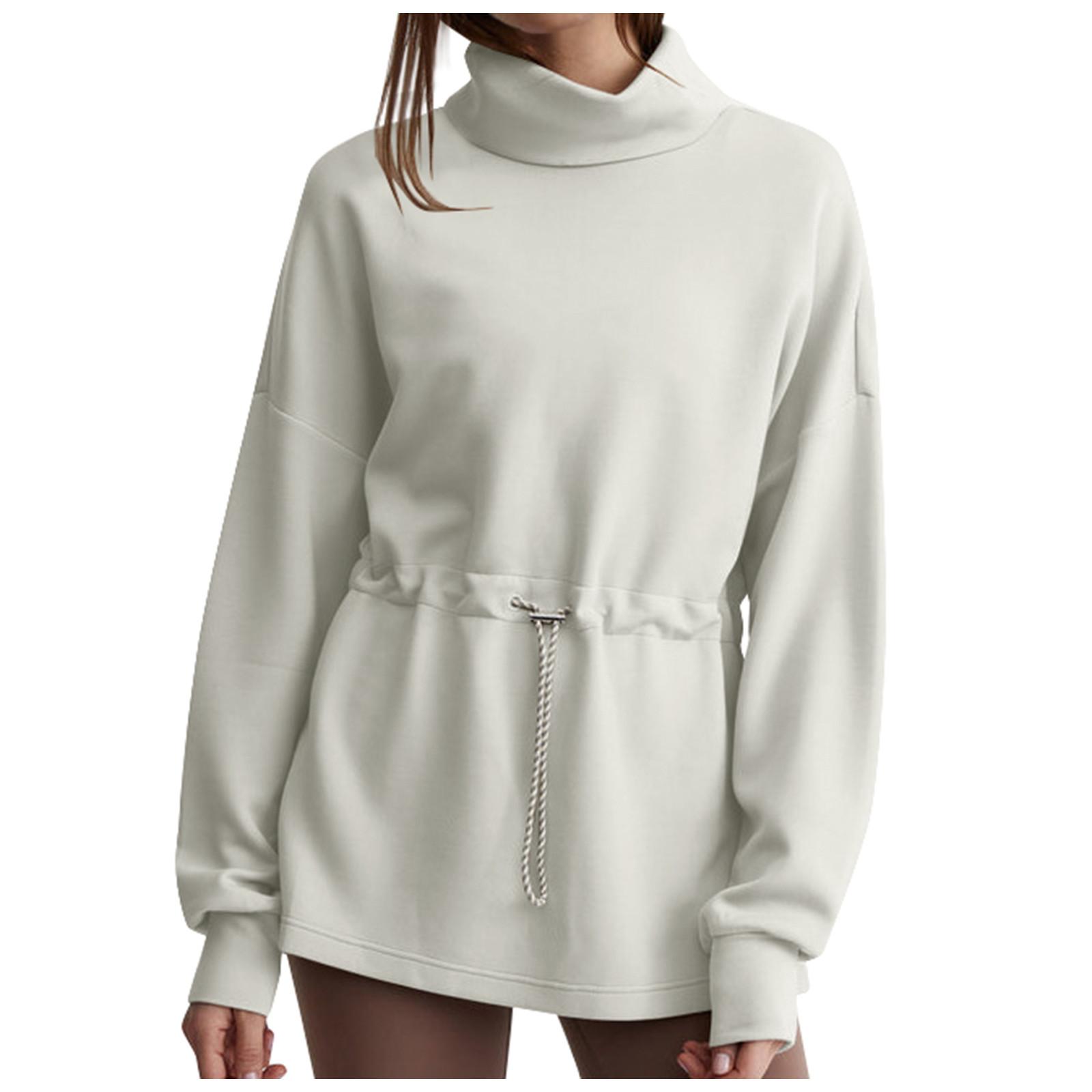 

Женская водолазка с завязками и длинными рукавами, плиссированная туника, эластичные модные топы, повседневная спортивная одежда для тренировок M белый