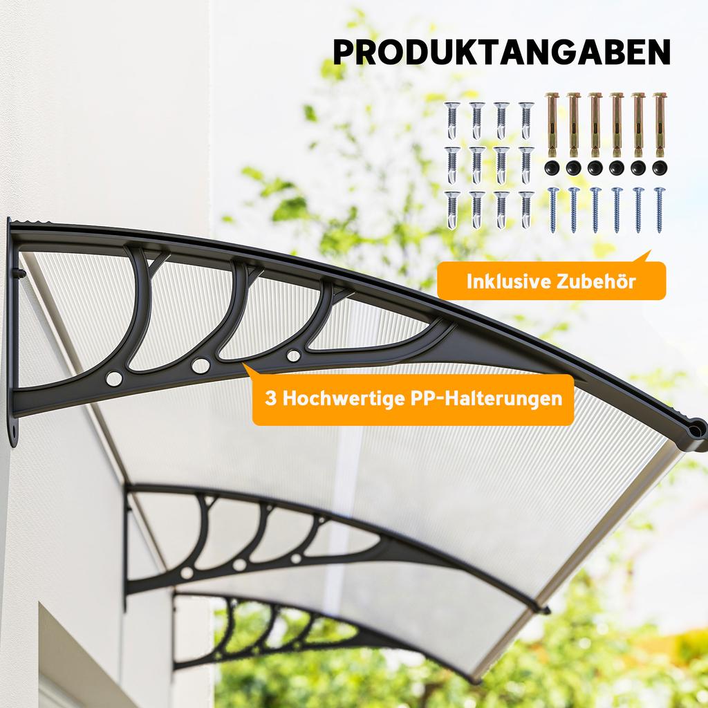 Front Door Canopy Outdoor Awning Aluminium Rigid Plastic Polycarbonate Rain Shelter UV Water Rain Resistant 75 X 195 Cm White