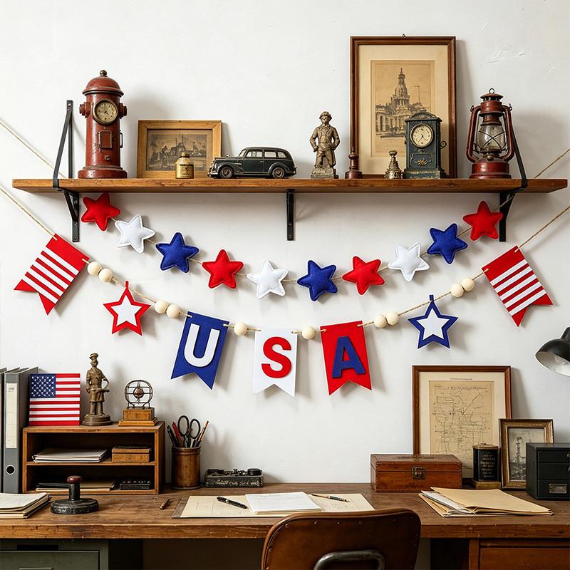 Usa Felt Banner Garland With Star Stripes For Independence Day Home Decor