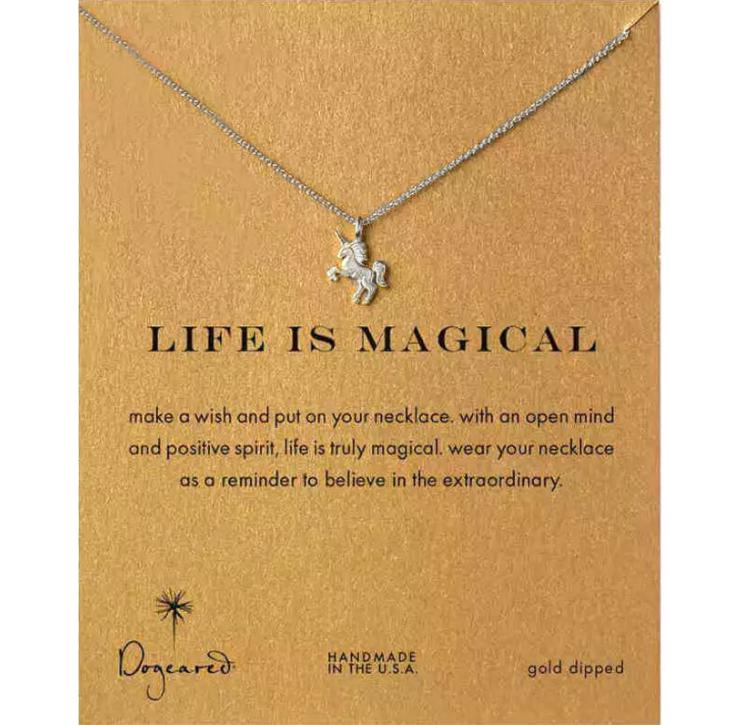 

Fashion Life Is Magical Unicorn Horse Pendant Necklace Women Statement Necklace Chains срібний