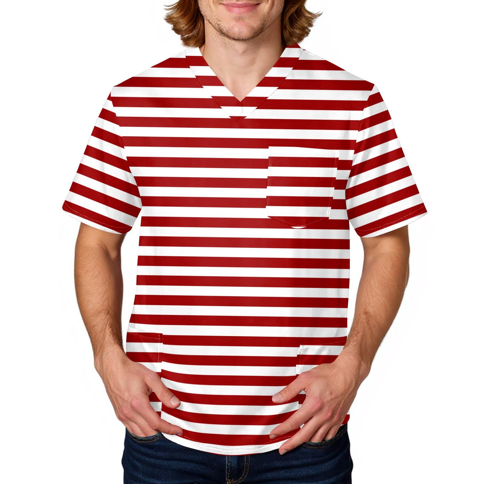 

Men s Stripe Checkered Print Top | V,Neck With Pockets, Comfort Fit For ,Care & Daily Work XXXL червоний