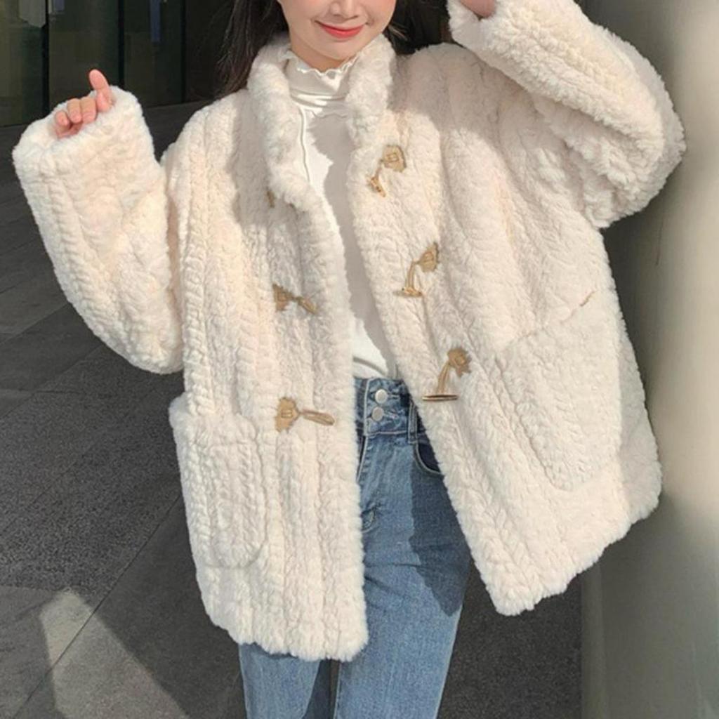 Autumn and Winter Women's Loose Collar Coat Thick Warm Horn Buckle Cotton-padded Jacket