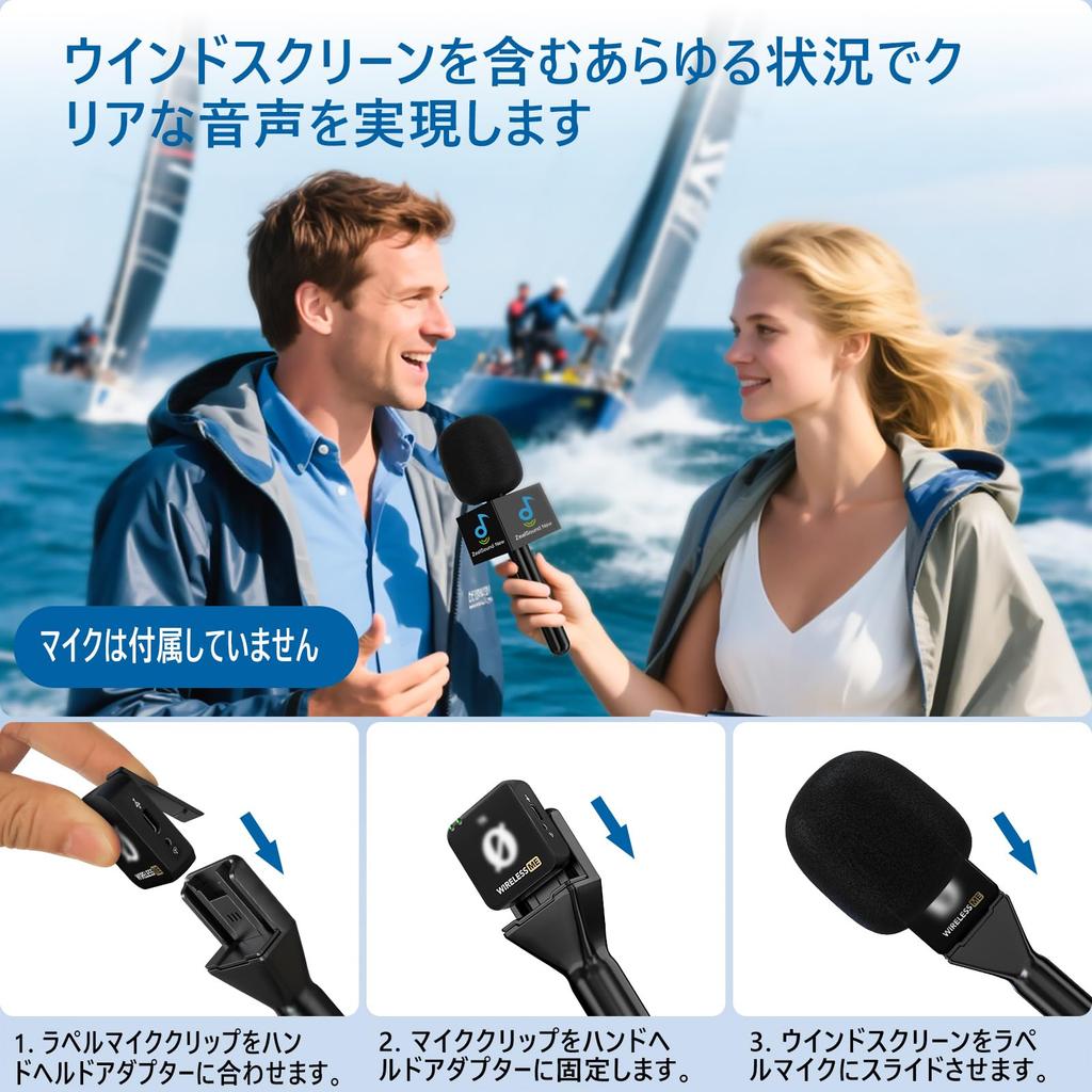ZealSound Wireless Microphone Handle Compatible with DJI MicRodeLark M1M2, Interview Microphone Stand with Pop Filter, Windscreen, and Channel Flag
