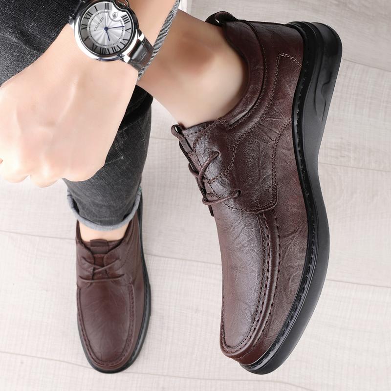 Повседневные мужские кожаные туфли из натуральной кожи высокого качества в мужском стиле — фото 7