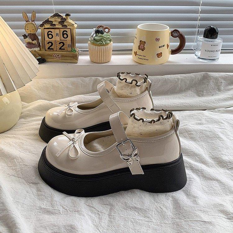 

Women Shoes Mary Jane Shoes Platform Woman Pumps Leather High Heels Student Shoes Shoes Spring 2025 Double Buckle 40 белый