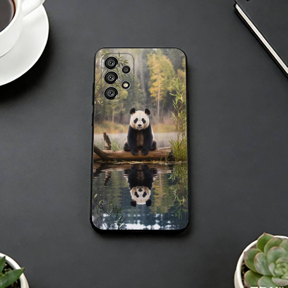 Cute F-Fubao Animal P-Panda Phone Case Black Silicone Soft For Samsung S25,S24,S21,S22,S23,S30,Ultra,S20,Plus,Fe,Lite
