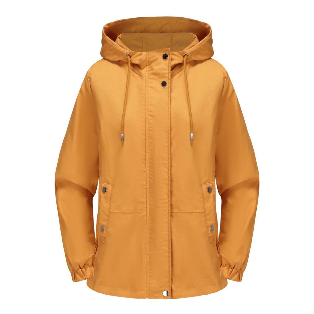 Damen Windjacke mit Kapuze und Reißverschluss, winddicht, einfarbig, lockerer Trenchcoat für Herbst und Winter, lässige Outdoor-Wanderbekleidung