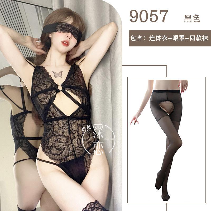 Sexy Erotic Underwear Transparent Hollow Lace One-piece Erotic Clothes for Women Without Small Breasts Showing Big Hot Temptation