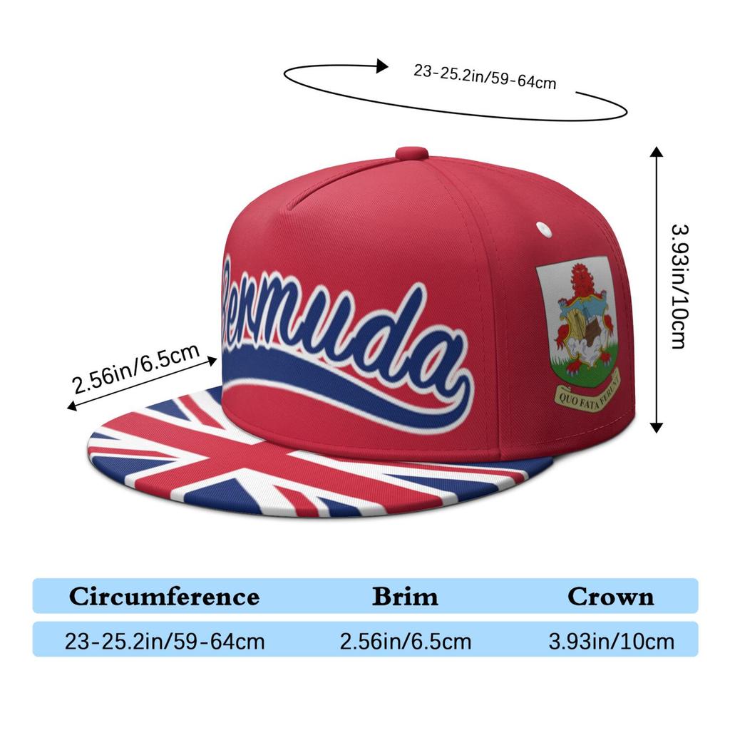 Bermuda Kostenlos Individuell angefertigt Name Nummer Logo Flacher Schirm Kappe Land Nationalflagge Insel College Druck Foto Hip-Hop Hut