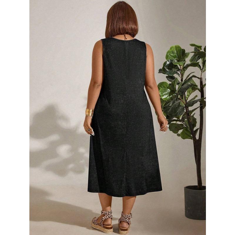 YYFS Damenmode Sommer Frühling Einfarbig Druck Ärmellos O-Ausschnitt Lose Taille Freizeitkleider