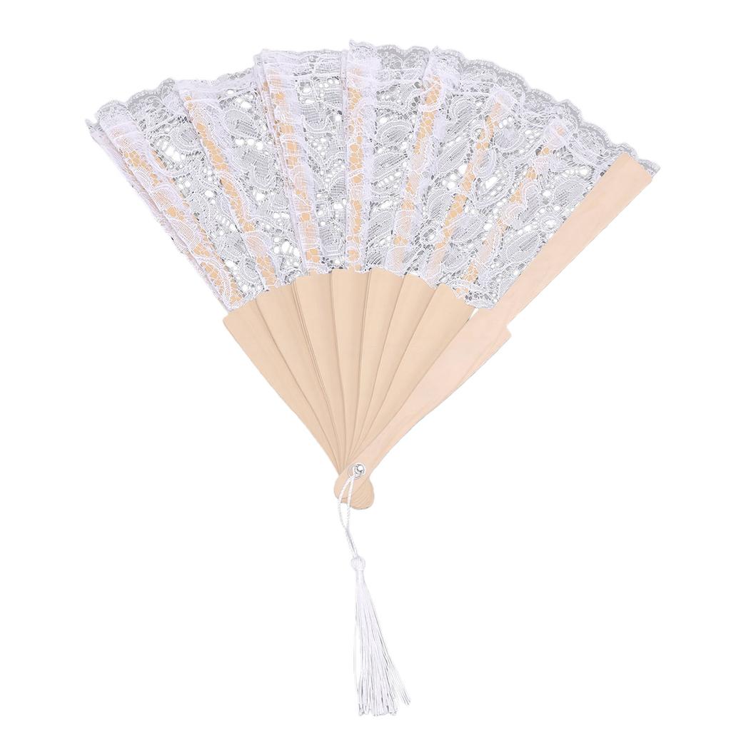 Lace Handheld Chinese Folding Fan Elegant Lace Hand Fan with Tassel for Women Wedding Decoration Dancing Party
