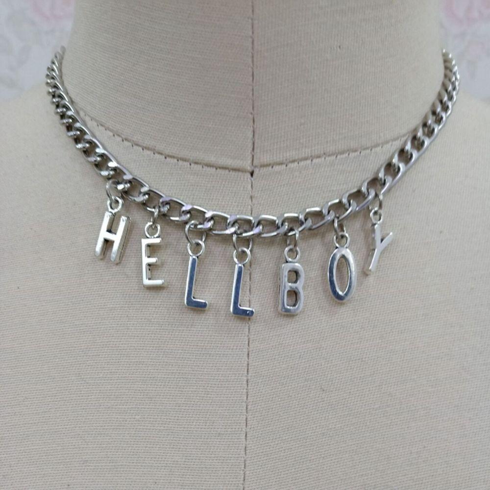 Neue Punk-Stil Hip-Hop Anhänger Halsketten Buchstaben Latz Kette "Hellboy" Choker