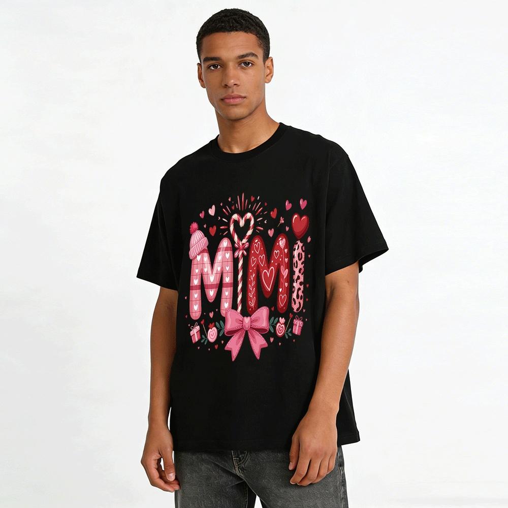 Valentine's Day Mimi Heart Print Casual Top For Grandma Pure cotton T-shirt