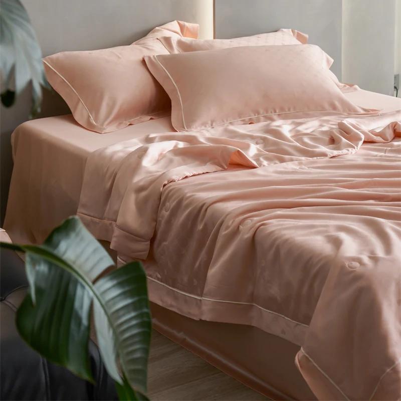 Ultra-high-end 100% Lyocell Jacquard Summer Blanket Set or 1 Pcs Natural Plant Fabric Cooling Quilt Mulberry Silk Fill Comforter