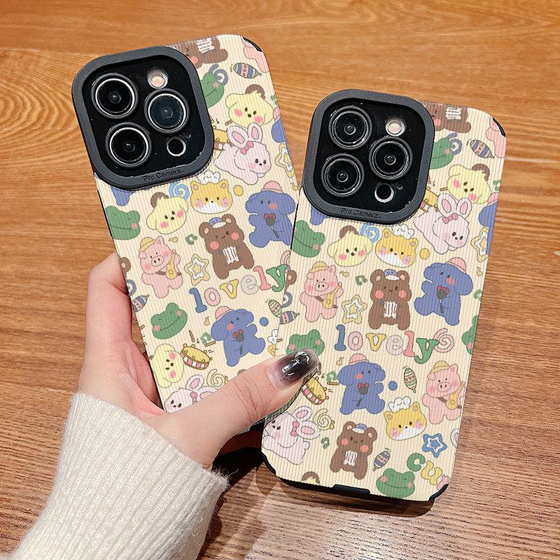 Vertical Leather Shell Lovely Cute Cartoon Animals Printed Patterned Shockproof Soft Silicone Case with Camera Lens Full Protection for IPhone Samsung