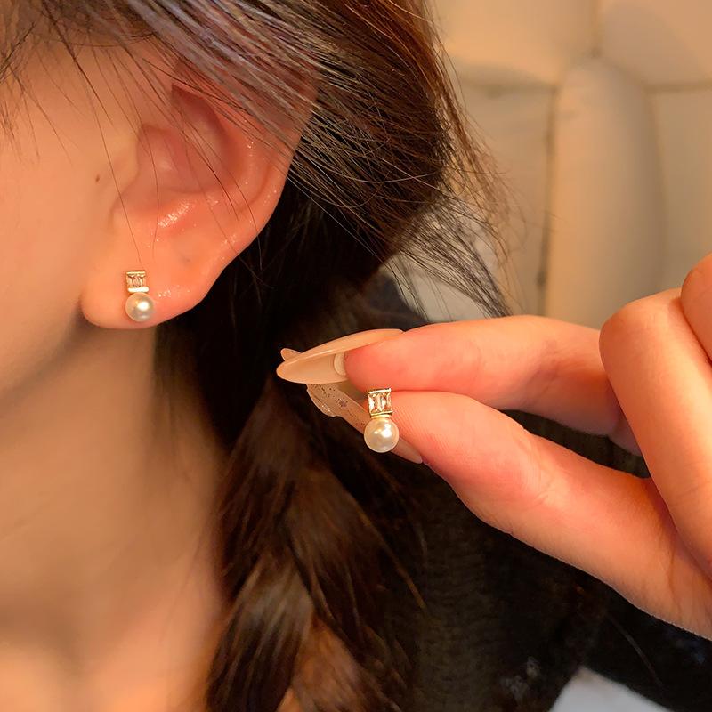 Pearl zircon love stud earrings women s exquisite small earrings niche earrings