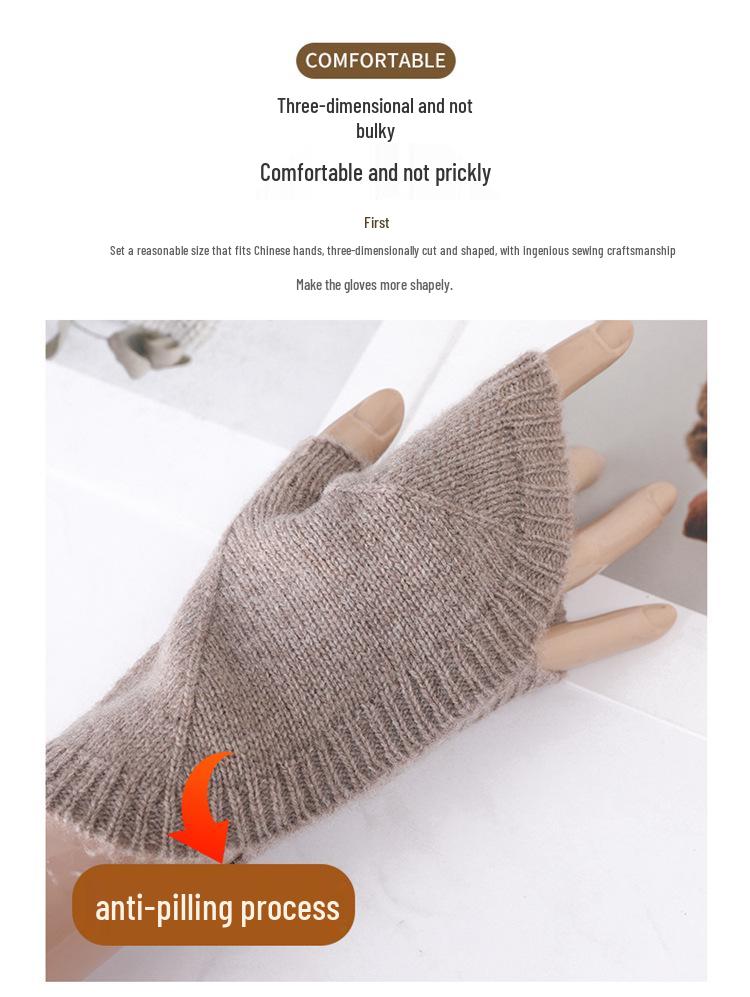 Women's Shell Pattern Knitted Fingerless Gloves – 100% Pure Wool, Thick & Warm for Autumn/Winter, Fashionable Student Style