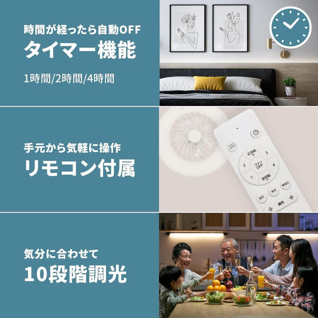 Natulux Deckenventilatorleuchte, 10-stufig dimmbar, Zirkulator, Ventilator enthalten, passend für 10 Tatami-Matten (ca. 550mm Durchmesser), Weiß, Fernbedienung enthalten,