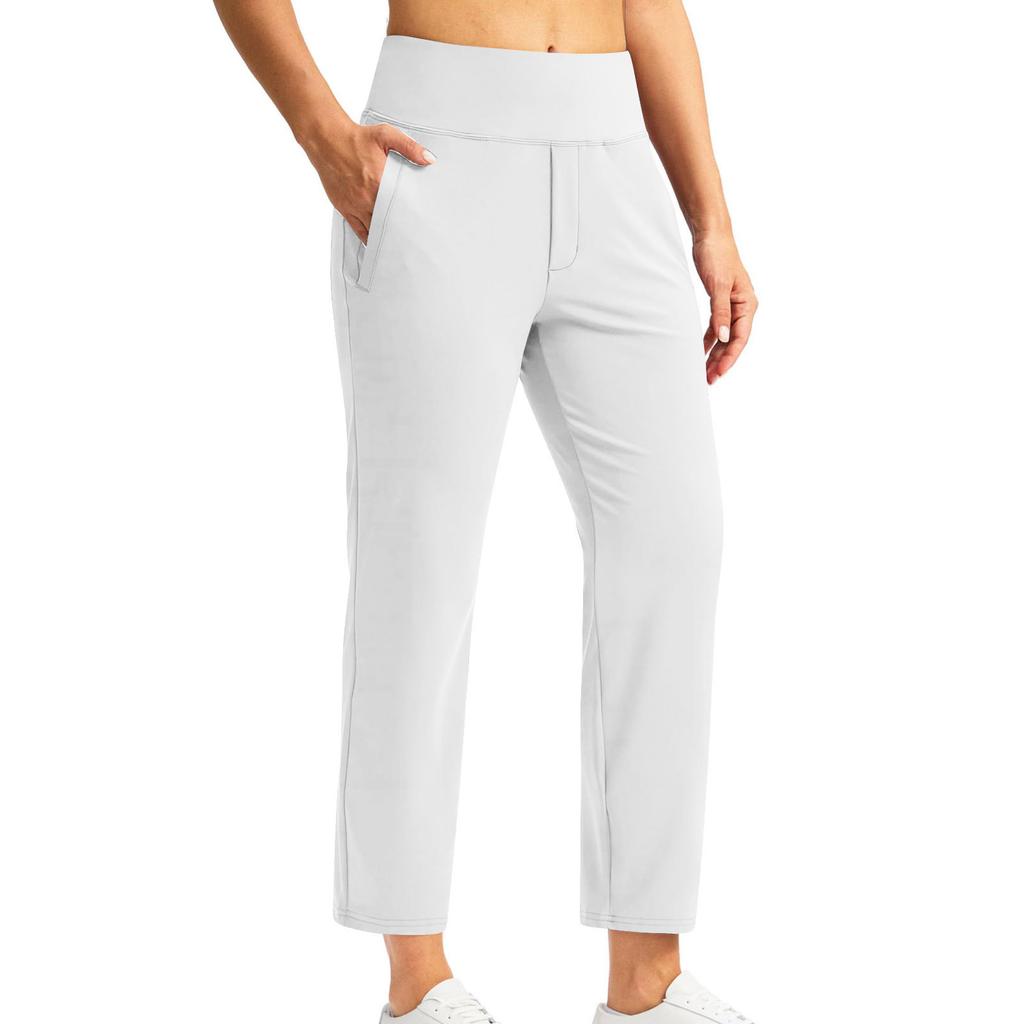 Women Fashion Pocket Yoga Casual Pants Solid Color Stretch Athletic Trousers High Waist Comfortable Fit Lightweight Fabric
