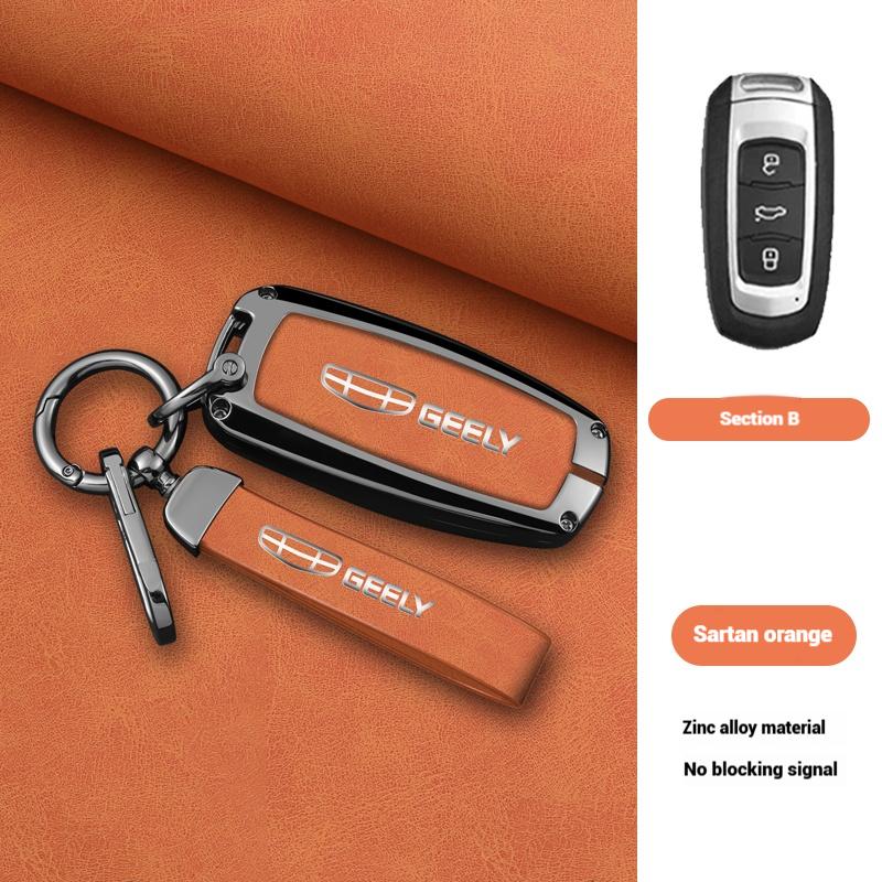 Alloy Genuine Leather Auto Intelligent Key Fob Case Cover Housing Fit For Geely Atlas Boyue Nl3 Ex7 Suv Gt Gc9 Emgrand X7 Borui Automotive Mount