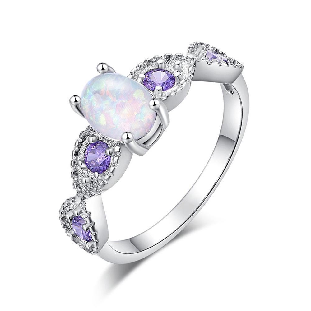 Opal and Diamond Inlaid Women's Fashion Ring - European & American Style, Versatile Jewelry for All Occasions.