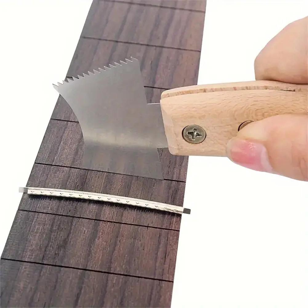 Guitar Cleaning File Tool with Wooden Handle Fret Slotted Cleaning Saw Guitar Fret Nut Saddle Cleaning Saw for Guitar Cleaning