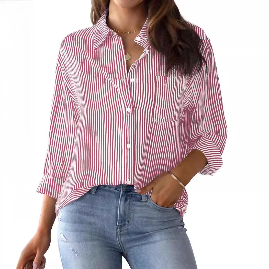 

Casual Loose Striped Shirts for Women Autumn Vintage Women s Oversized Shirts and Blouses Fashion Elegant Youth Female Tops XS рожевий