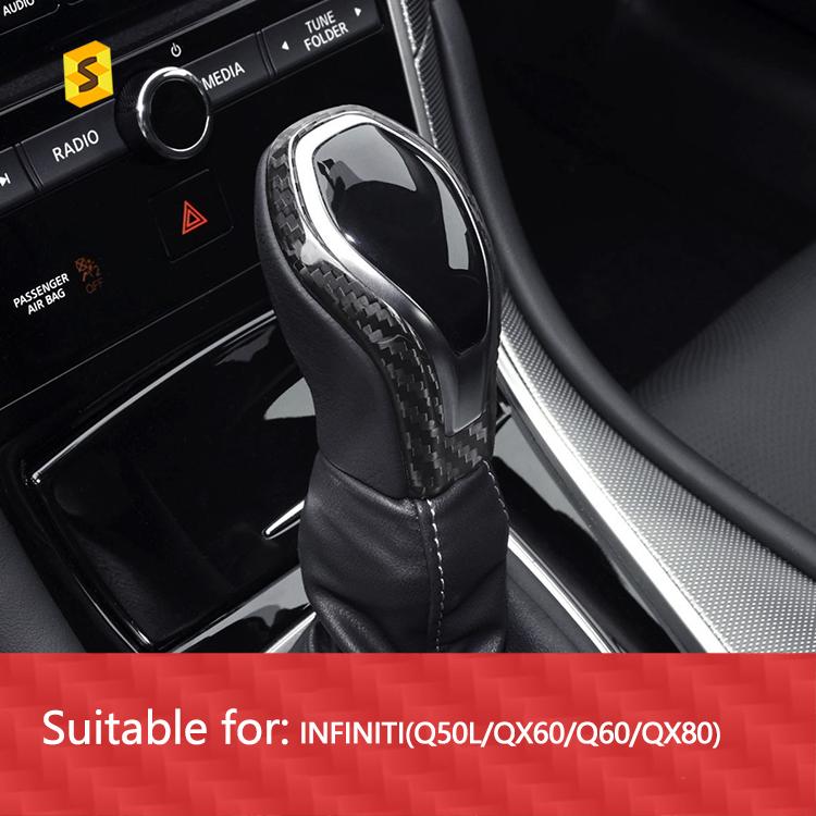 Shasha Carbon Fiber Car Parts Gear Shift Knob Cover Auto Interior Accessories Decoration for Infiniti Q50 Q60
