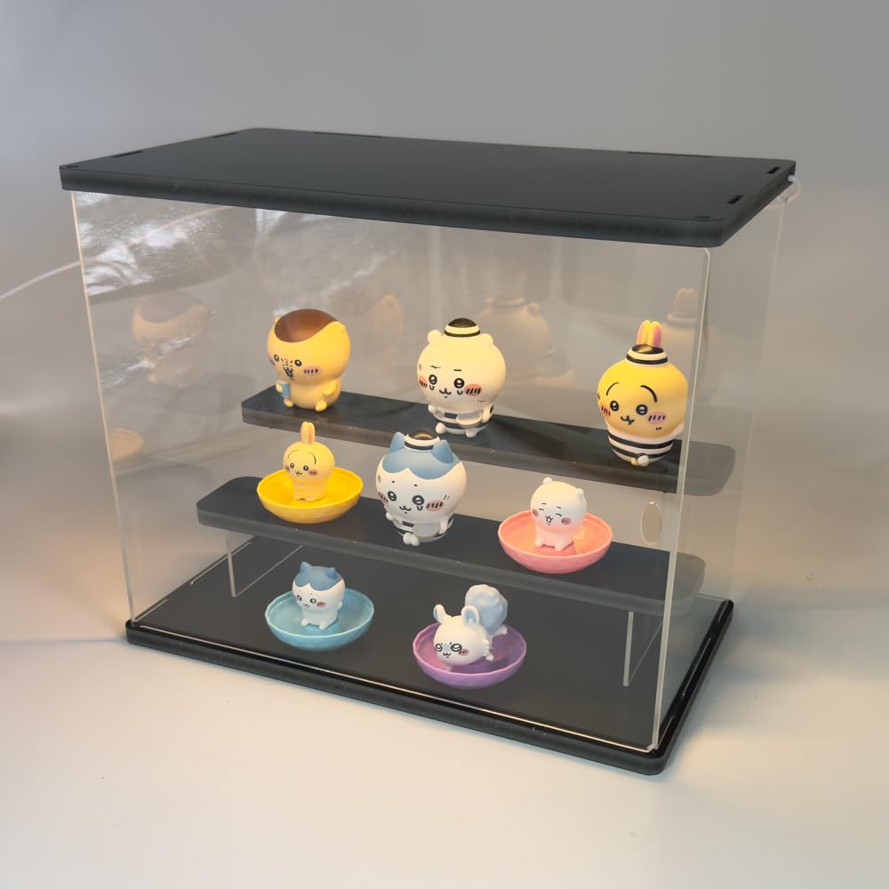 LED Downlight Acrylic Collection Case, 3 Tiers, Black, Capsule Toy Figure Light-Up, 3-Color Switching