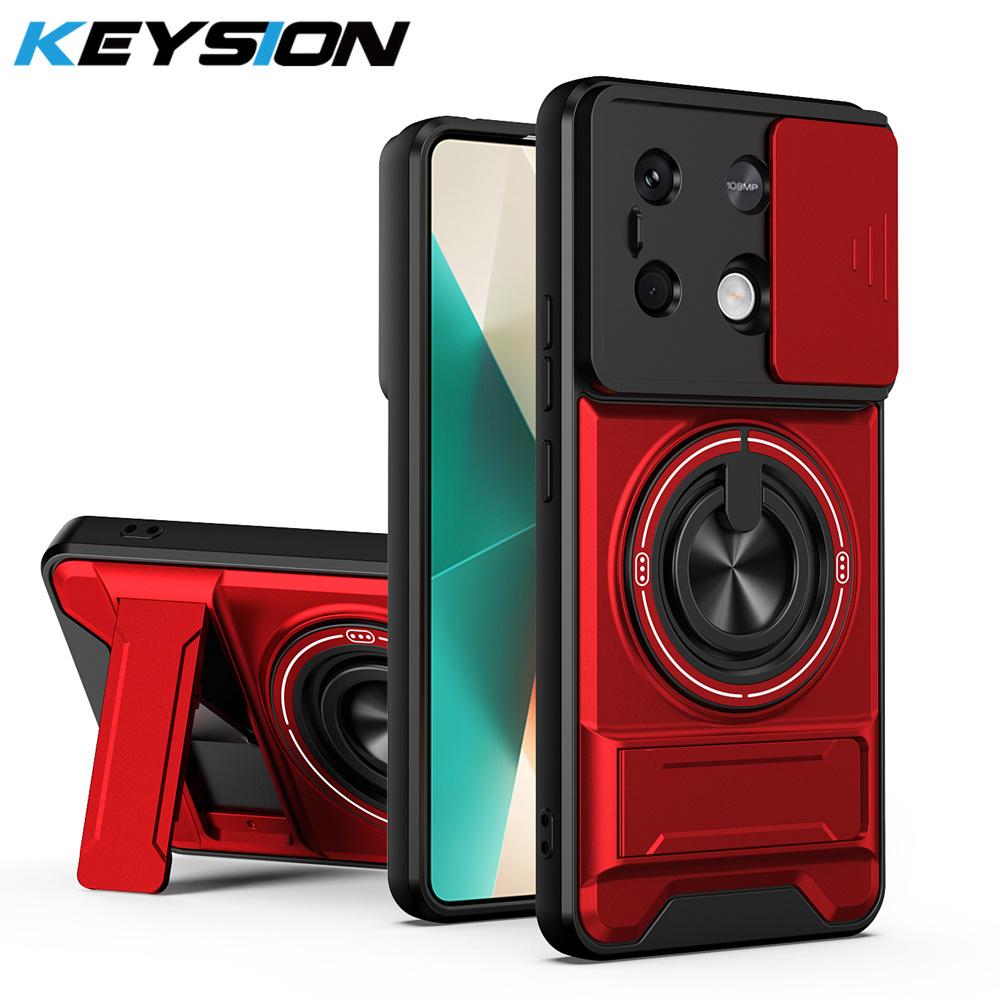 KEYSION Magnetic Phone Case for Xiaomi POCO X6 Pro 5G Slide Camera Lens Protection Upright Kickstand Ring Shockproof Back Cover
