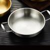 Dual Loop Handle Frying Pans 1350ML Thicken Stainless Steel Flat Bottom Skillet for Cooking Seafood Fried Rice Silver