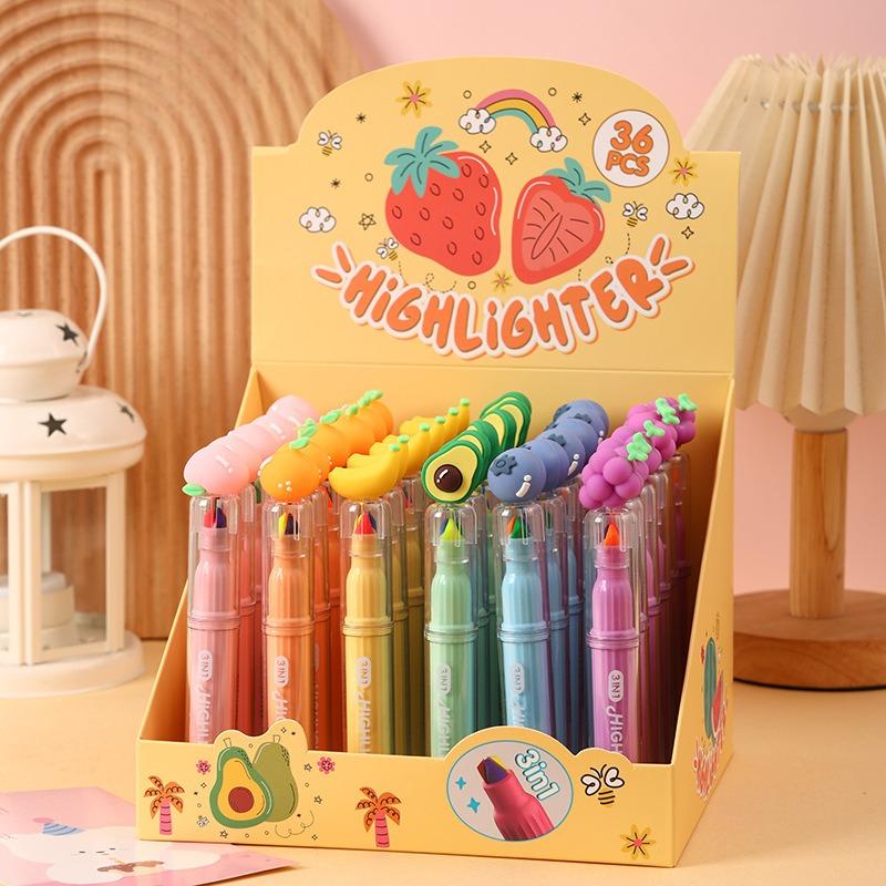 Cute Avocado Peach Grape Shaped Highlighter Pen Creative Design Children s Drawing 3-color Highlighter Pen