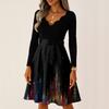 Women's Casual Fashion V-neck Long Sleeved Retro Christmas Print Retro Dress