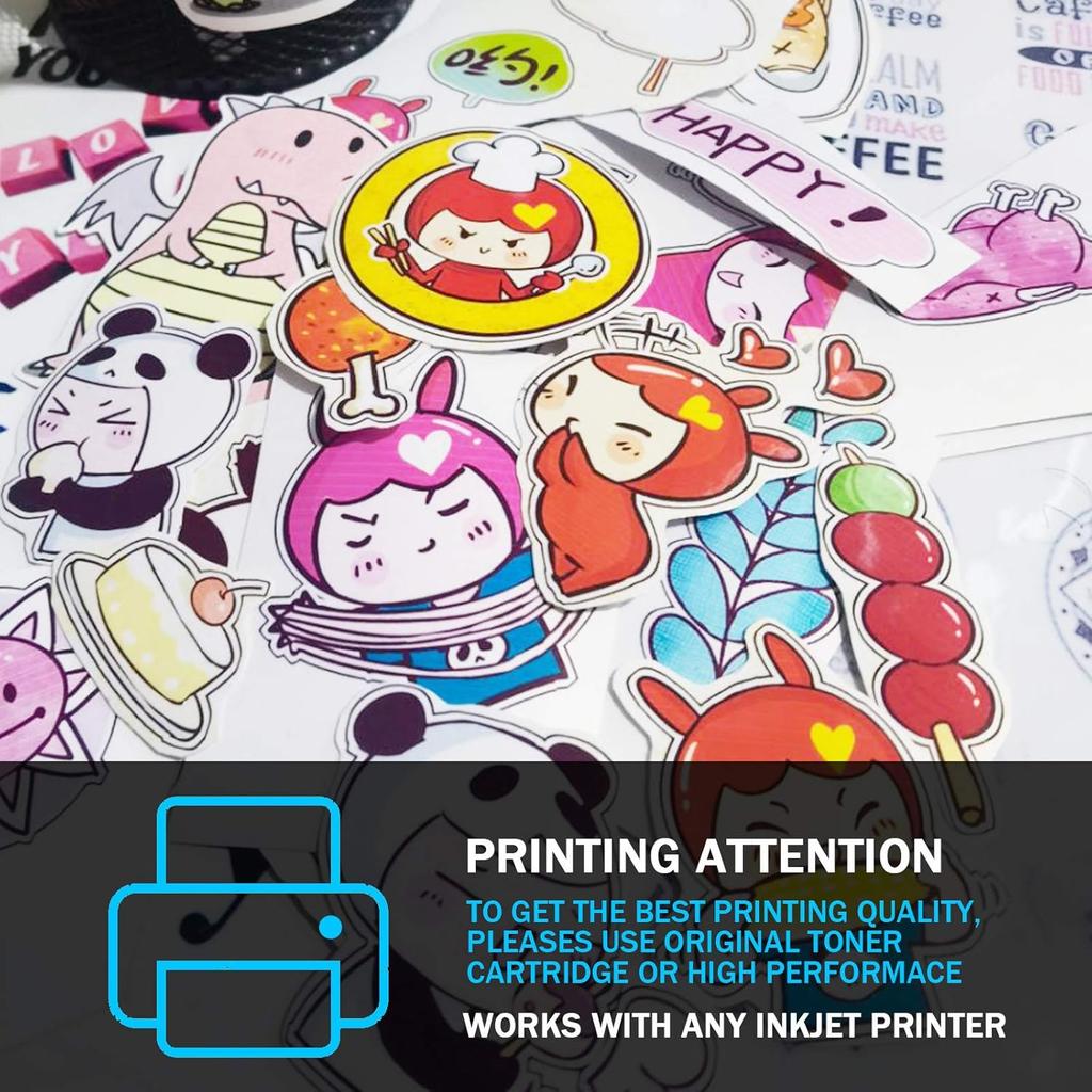 Printable Vinyl Sticker Paper for Inkjet Printer - Transparent Clear - 20 Self Adhesive Sheets - Waterproof Decal Paper - Standard Letter Size