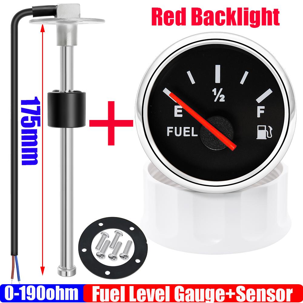 ZMFJH Pekare 0-190ohm 52MM Bränslenivåmätare+Bränsleflottör Nivåsensor 100-600MM Röd LED Oljetankmätare för Båt Yakt Bil 12V24V