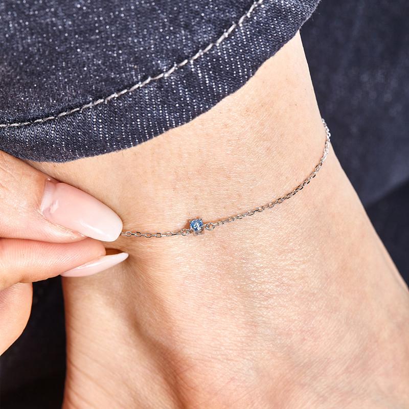 Beixi S925 Sterling Silver Anklet with Aquamarine Zircon - Elegant, Luxurious, and Exquisite Design S925 Silver