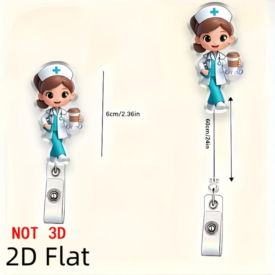 2D 1pc 2D Flat Cute Nurse Coffee Theme Expansion - Badge Scroll Holder, Suitable for Cute Medical ID Badges for Nurses, Doctors