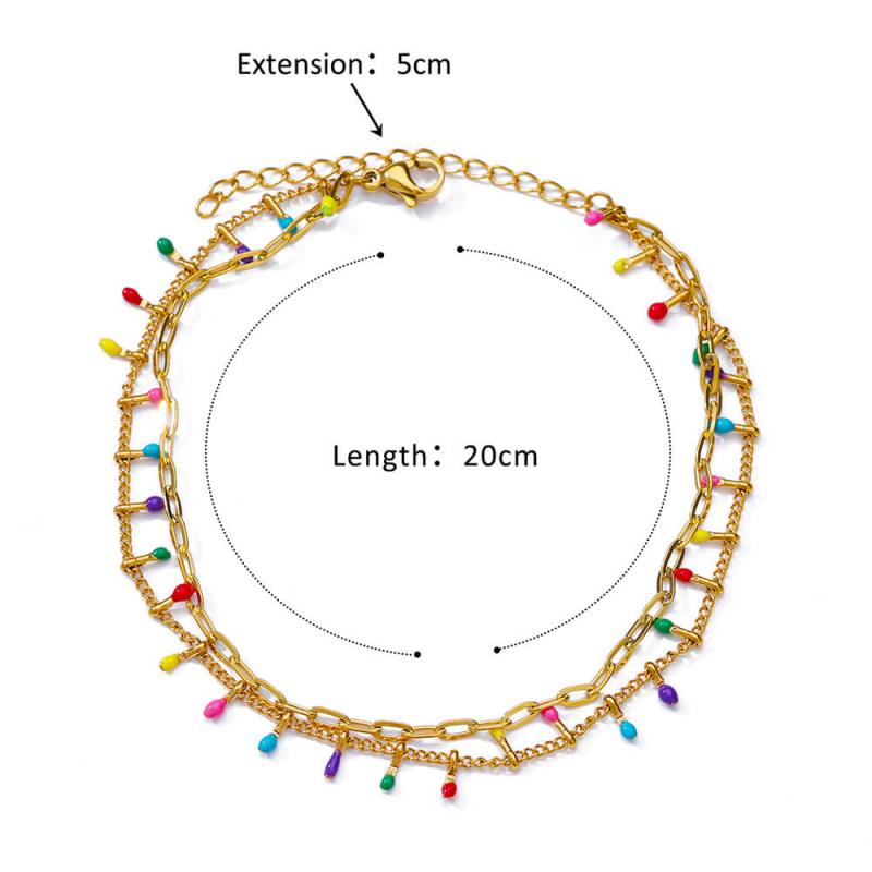Anklets for Women Summer Beach Accessories Boho Colorful Stainless Steel Two Layer Chain Anklet Leg Bracelets Fashion Jewelry