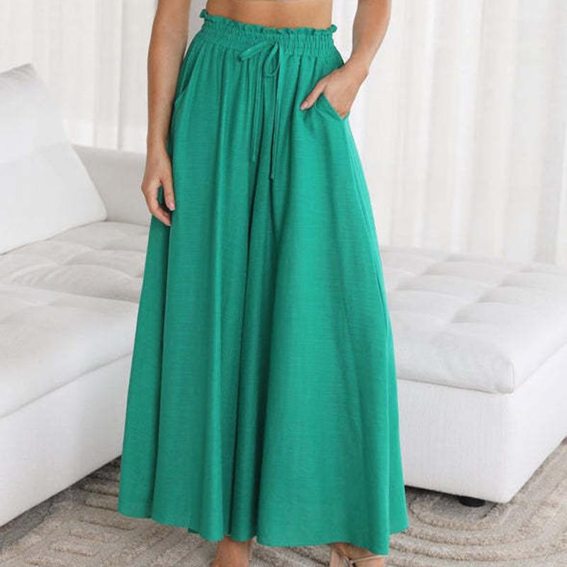 Pantalon Large Femme Plissé- Pantalon Taille Elastique Droit,Pantalon Fluide Femme D'été Taille Haute Pantacourt Lacer Detente Ample Wide Leg Pantalons Elegant Solide Couleur Respirant Pants