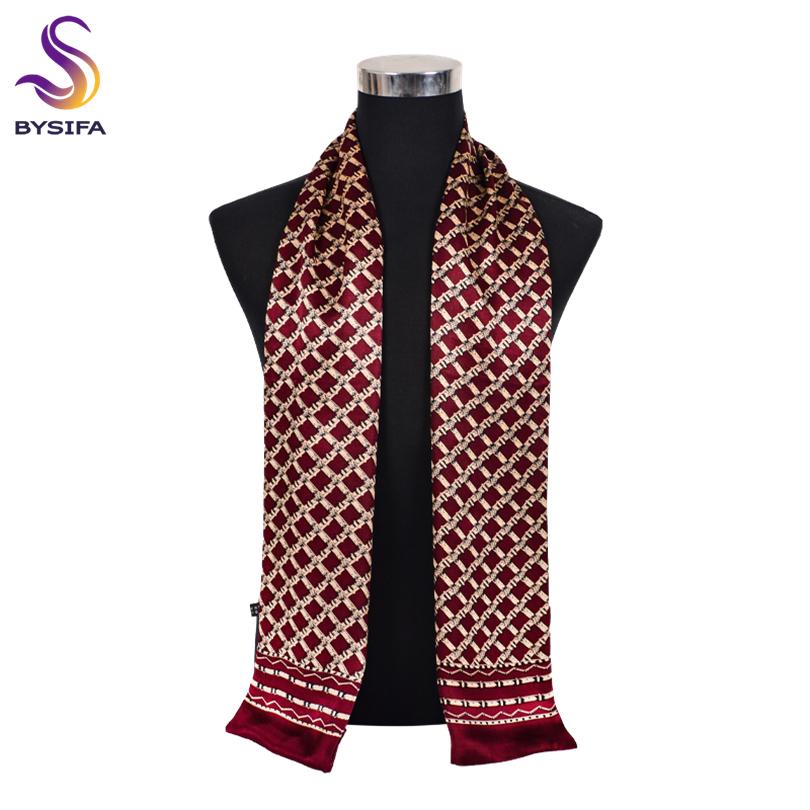 BYSIFA| New Silver Grey Man100% Silk Scarf Printed Fashion Brand Male Long Scarves Men Scarf Fall Winter Pure Silk Scarf160*26cm