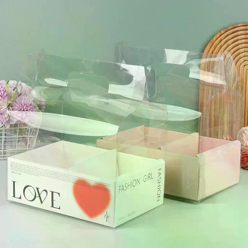 PET Clear Cake Bag Gift Box With Handle Flower Storage Boxes Party Favor Decorative Engagement Proposal Celebration Ceremony