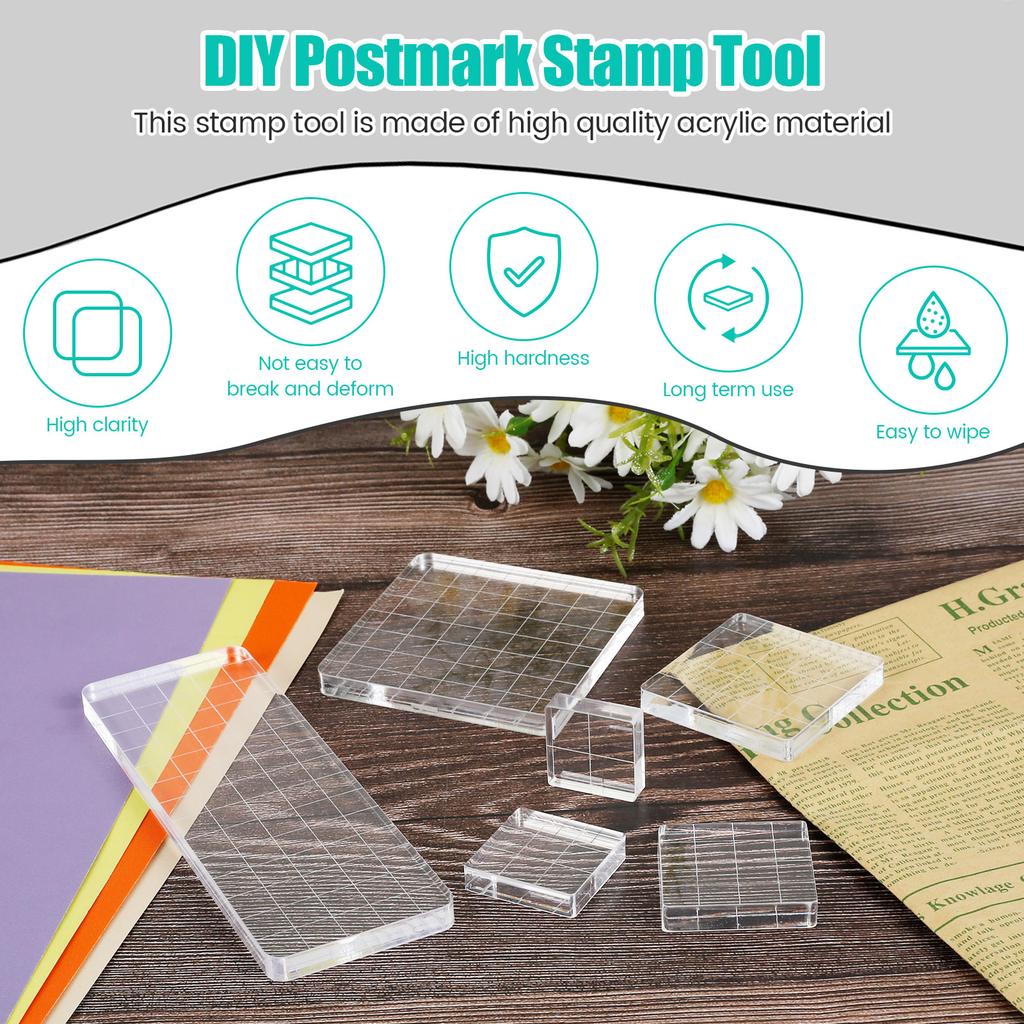 6Pcs Acrylic Stamp Blocks Kit Transparent Grid Lines Stamping Tools DIY Decorative Scrapbooking Card Crafts Making Assorted Size