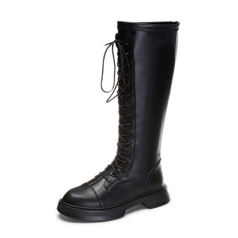 Leather Knight Boots Women's 2025 Autumn New Thick-soled Heightening Boots Casual Versatile Boots Fashion Women's Boots Trend