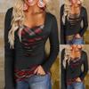 Fashion Women's Long Sleeve Printed Shirts V-Neck Tops Bottoming Shirts