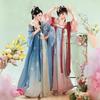 Womens Tang Dynasty Style Hanfu Set With Embroidered Floral Print Lightweight Chiffon Top High-Waist Skirt Daily Wear