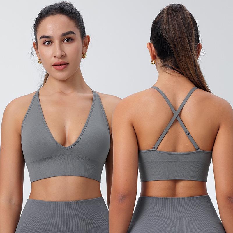 Women Cross Back Thin Strap Shockproof Sports Yoga Bra For Gym Fitness Training