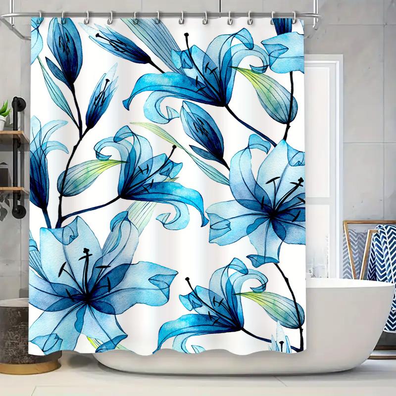 

Blue Flower Pattern Shower Curtain Home Decor Bathroom Decoration Waterproof Fabric for Bathtub Modern Floral Design with White 90x180cm