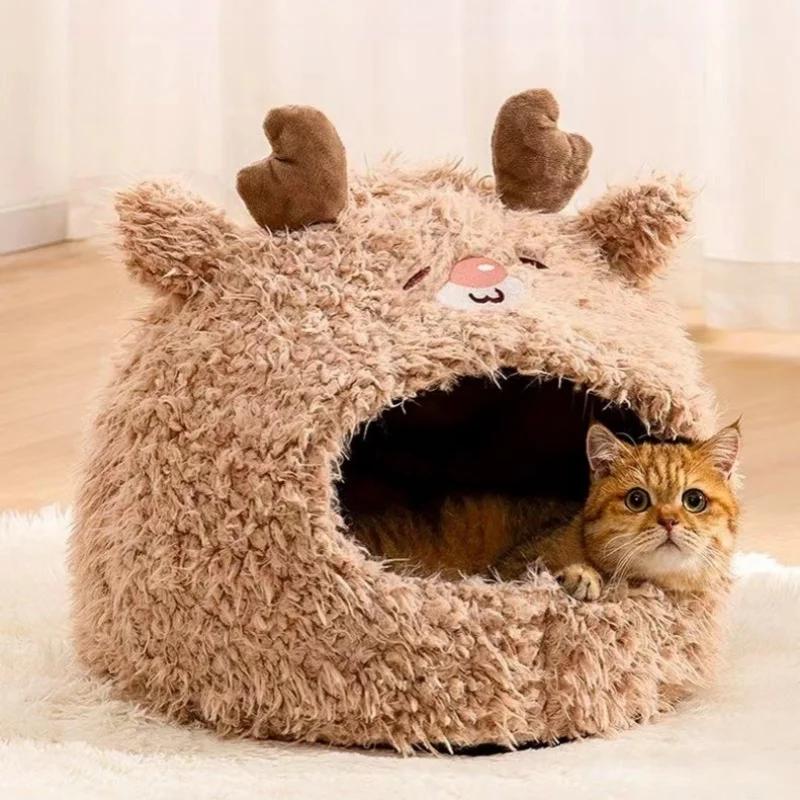 Warmes Katzenbett Haustierhaus Kätzchenhöhle Kissen Katzenhaus Warmes Schlafhundekörbchen Zelt Kleine Hundematte Zubehör Bett für Katzen